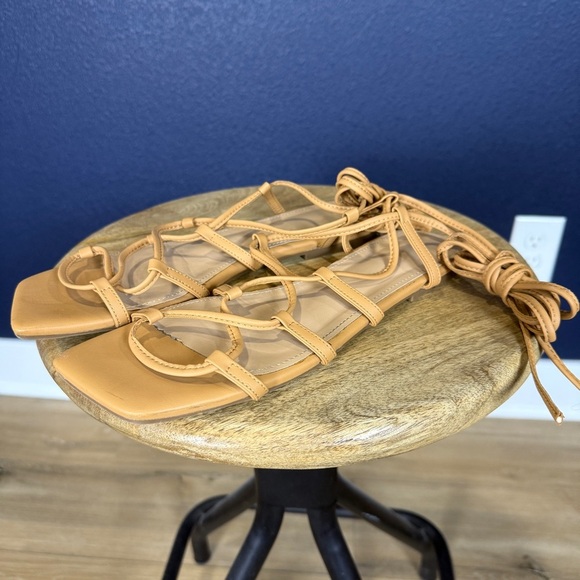 ZBY Lace up Square Toe Flat Gladiator Sandals with Ankle Wrap Strap, Size 9 - Picture 2 of 5